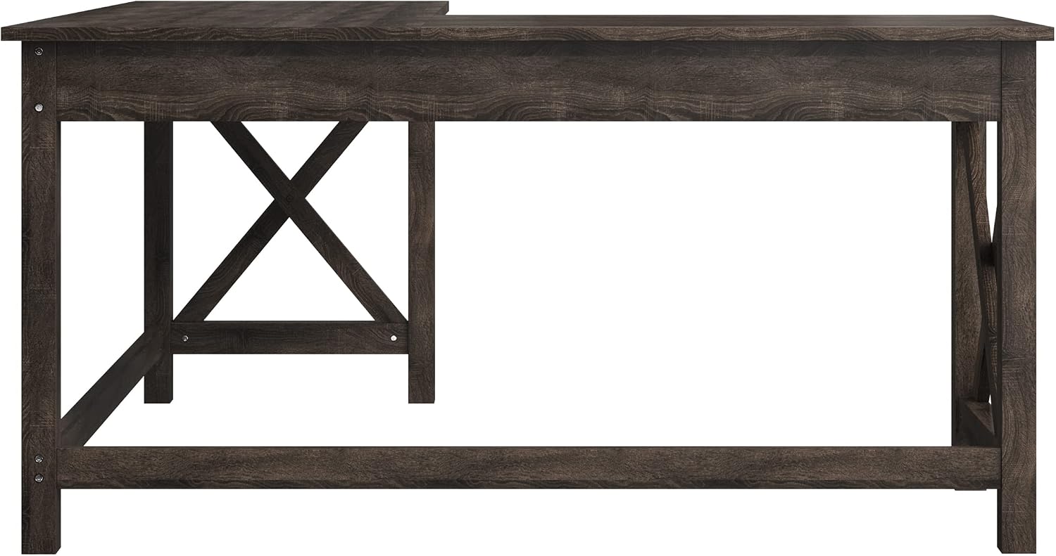 Lavish Home 59' L-Shaped Desk – Corner Computer Desk for Home Office, Space-Saving Workstation with X-Frame Legs, Writing or Craft Desk for Small Spaces (Dark Gray)