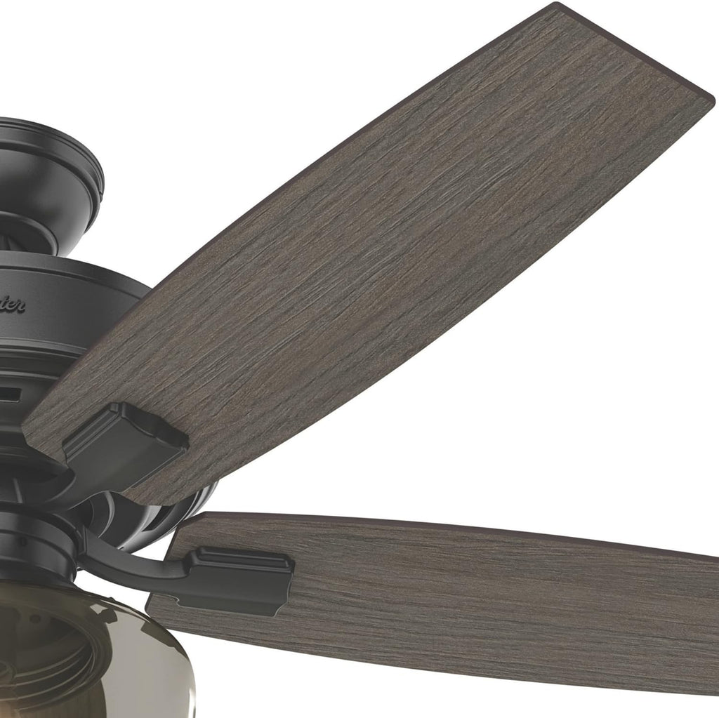 Hunter 52 inch Indoor Ceiling Fan with LED Light and Remote Control - Standard Mount Black Ceiling Fan, 5 Blades, For Bedroom, Living Room, or Kitchen, Quiet - Bennett 54187, Matte Black