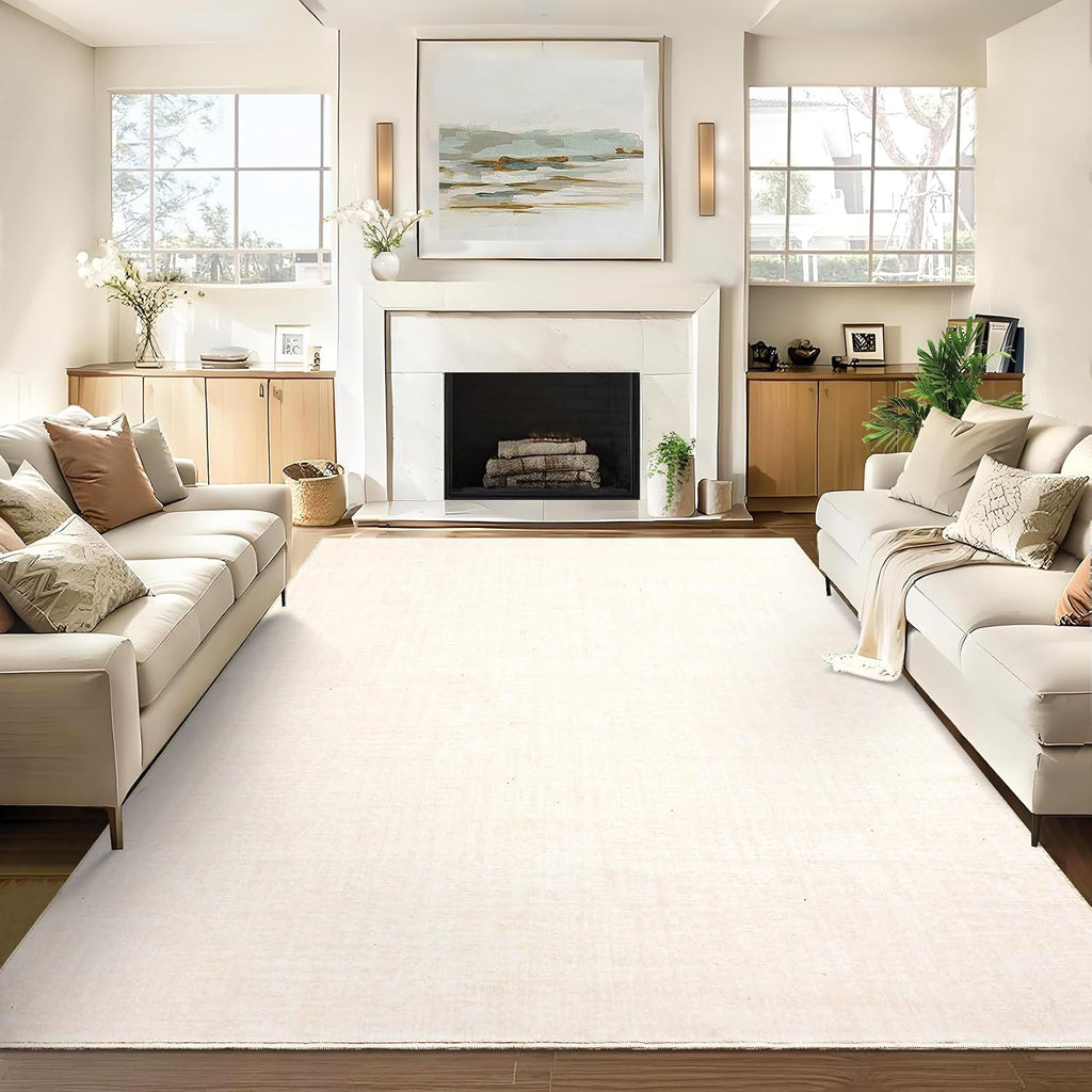 Garvee Solid Washable Rug 9x12 Area Rugs for Living Room Neutral Rugs for Bedroom,Ultra Soft Faux Wool Modern Dining Room Rug,Non Slip&Non-Shedding Low Pile Print Carpet for Home Office,Ivory White