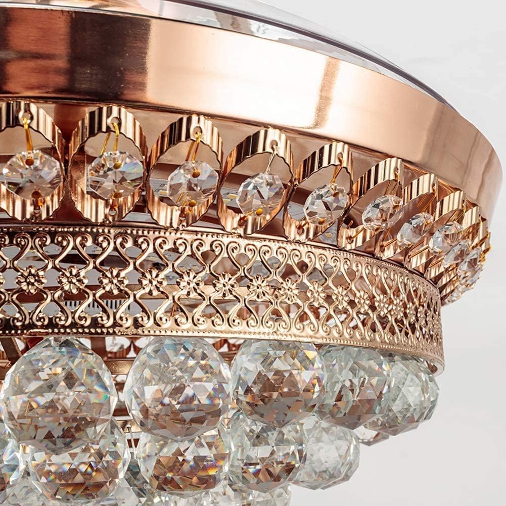 Bling Crystal Fan Chandelier, 42 Inch Rose Gold Chandelier Fans with Crystals, Retractable Fandelier Ceiling Fan with Light and Remote for Bedroom, Living Room, Dining Room