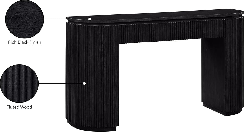 Meridian Furniture 818Black-T Astrid Collection Modern | Contemporary Vanity/Desk/Console Table with Rich Black Finish, Solid Wood and Oak Veneer, Fluted Wood, 52' W x 14' D x 30' H, Black