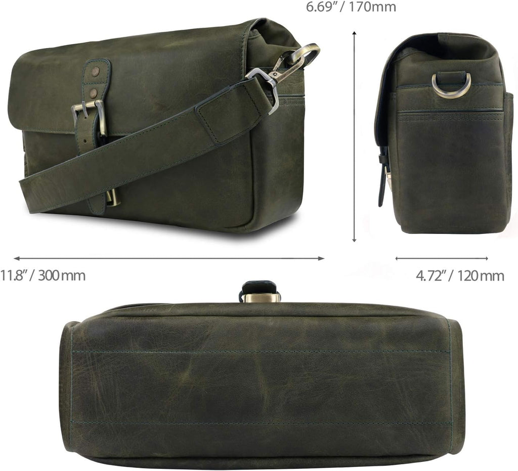 MegaGear Torres Genuine Leather Camera Messenger Bag for Mirrorless, Instant and DSLR Cameras