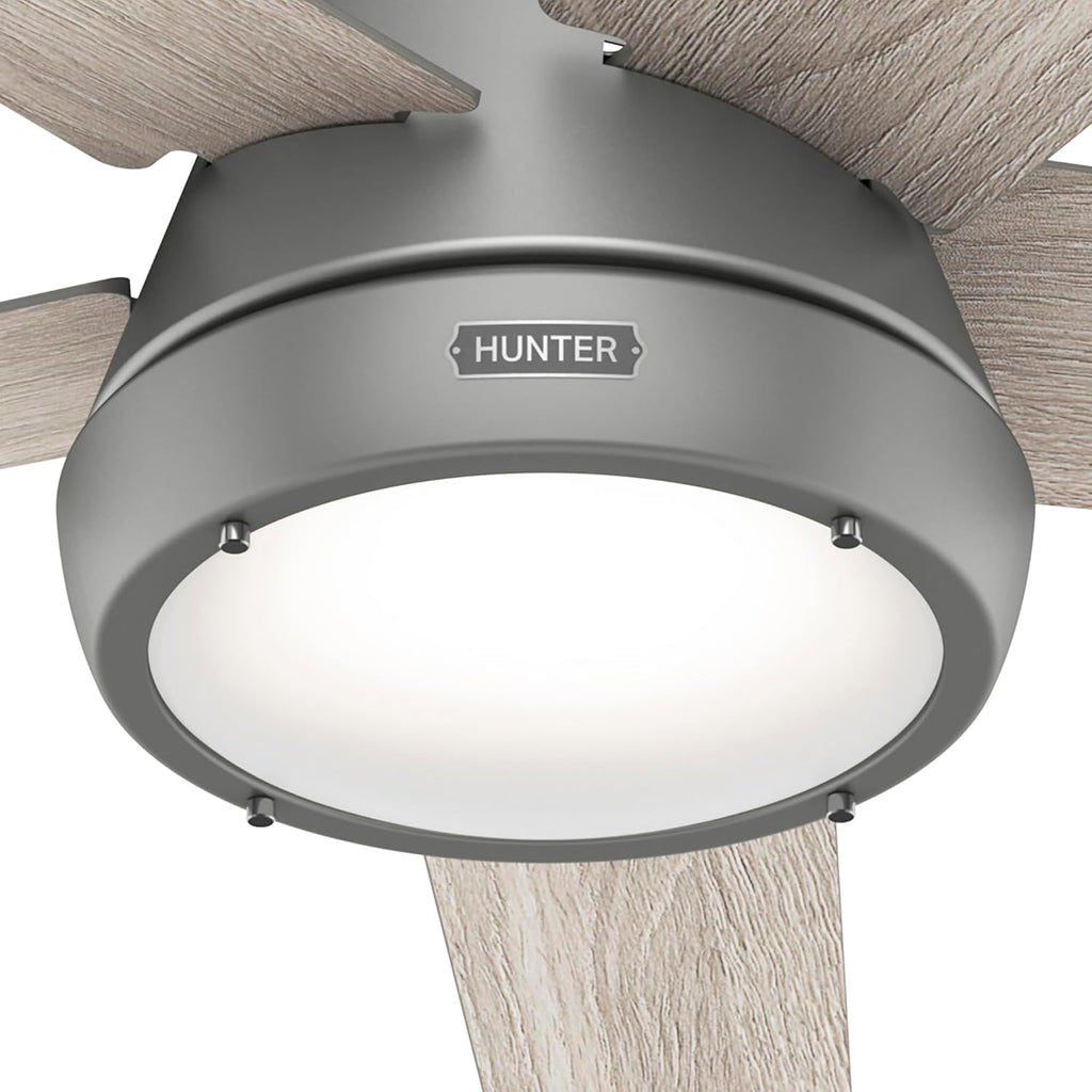 Hunter Fan 52 inch Casual Matte Silver Indoor Ceiling Fan with Lights and Remote Control for Bedroom, Living Room/Family Room, Dining Room, Kitchen, Office (Renewed)