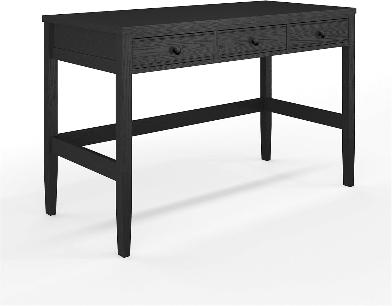 Martha Stewart Rhett Home Office Desk with 3 Drawers and Tapered Legs in Black with Oil Rubbed Bronze Hardware