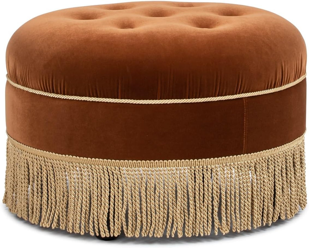 Jennifer Taylor Home Yolanda 24' Round Upholstered Accent Ottoman, Burnt Orange Performance Velvet