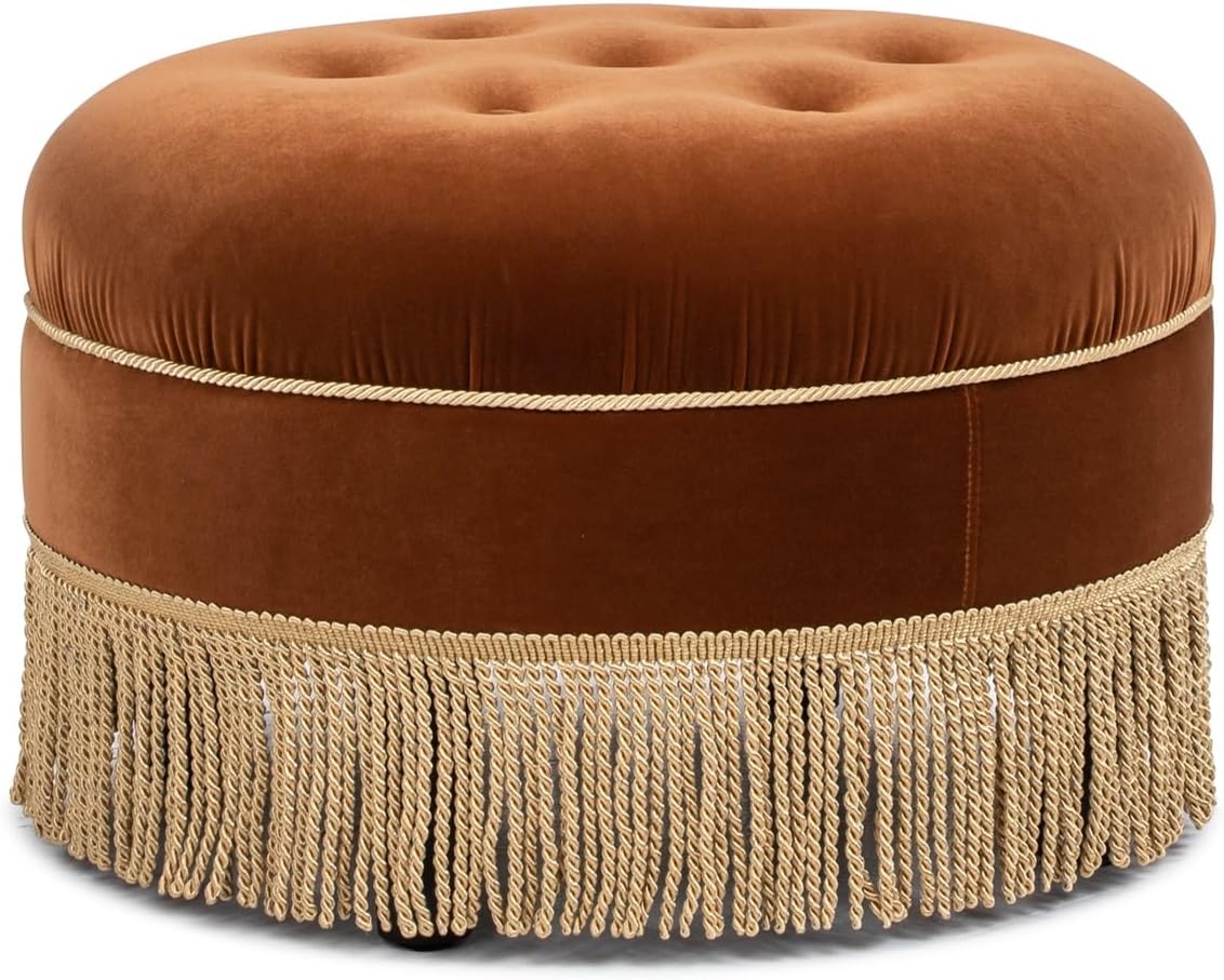 Jennifer Taylor Home Yolanda 24' Round Upholstered Accent Ottoman, Burnt Orange Performance Velvet