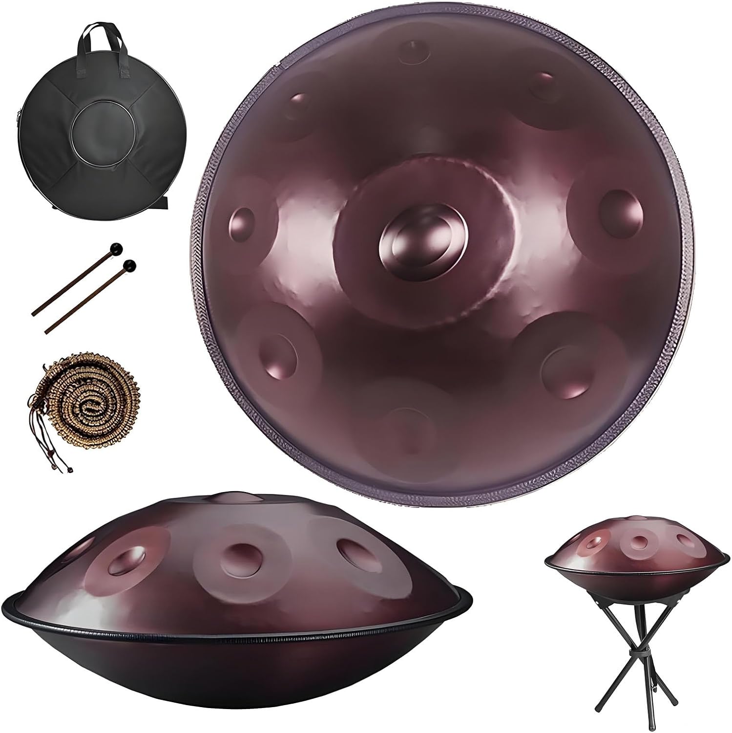Handpan Drum 432Hz/440Hz, 22 Inch 9/10/12 Notes Tongue Drums, Steel Percussion Instrument with Stand, Professional Hand Pan Set for Meditation Yoga Sound Healing Music Therapy(Brown,432HZ/12Note)