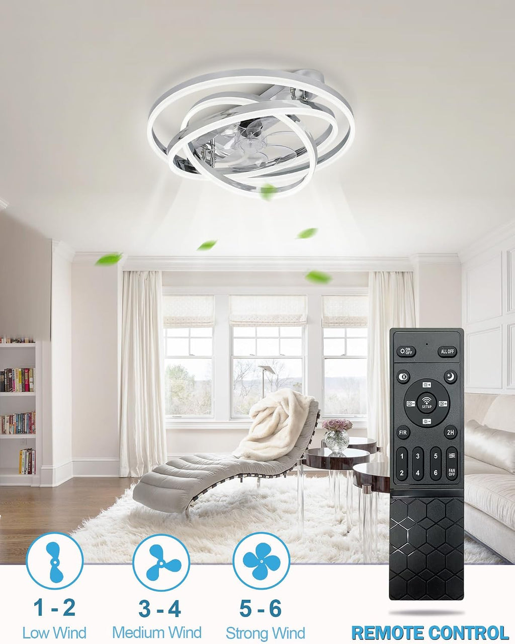 Dawn Whisper Ceiling Fans with Lights, 24' Modern Flush Mount Ceiling Fan with Lights,Low Profile Ceiling Fan with Light for Bedroom,Kids Room Silver