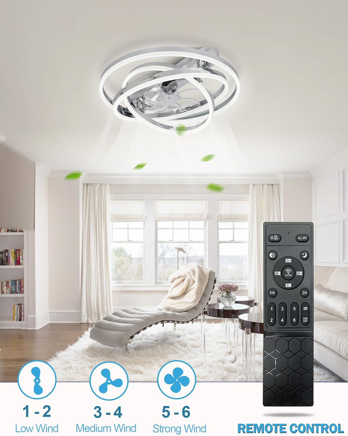Dawn Whisper Ceiling Fans with Lights, 24' Modern Flush Mount Ceiling Fan with Lights,Low Profile Ceiling Fan with Light for Bedroom,Kids Room Silver