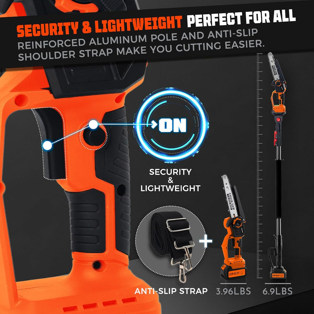 8'' Electric Pole Saws for Tree Trimming, Cordless 2-in-1 Pole Saw & Mini Chainsaw with Extension Pole, Battery Powered with 2x4.0Ah Batteries and Charger, Max 16FT Reach for Pruning