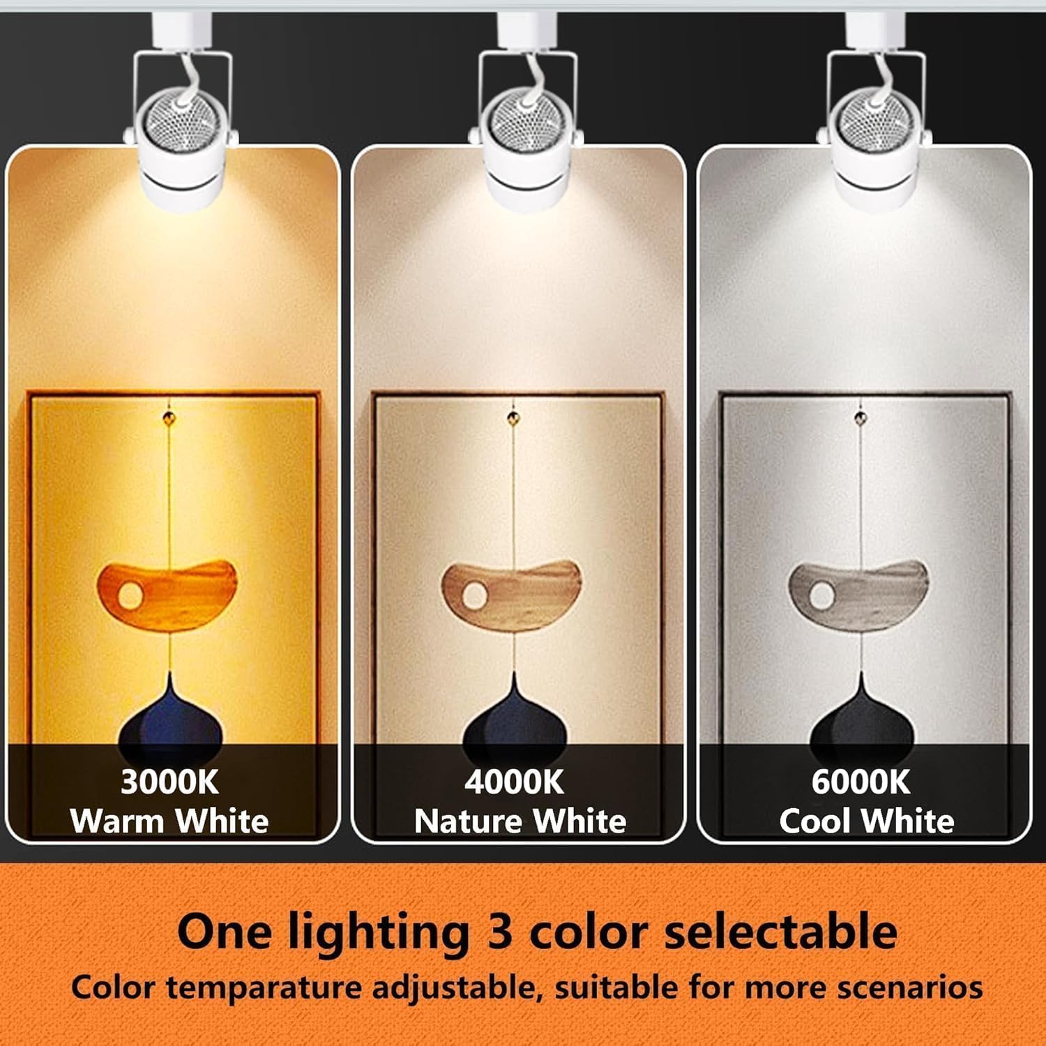GU10 LED 3CCT White Track Lighting Kit 3000K/4000K/6000K Adjustable with 13.1FT H-Type Track Light Rails, 12PCS Ceiling Spotlight Fixture with Replaceable GU10 Bulbs