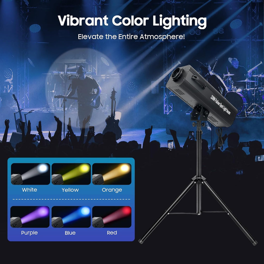 LOYALHEARTDY 230W Beam Light, Modern Stage Spotlight with Stand, LED, 23 Beam Angle, 5600K Color Temp, IP20, 110V, 2.55A, Black, 26.57 x 12.6 x 7.4 inches