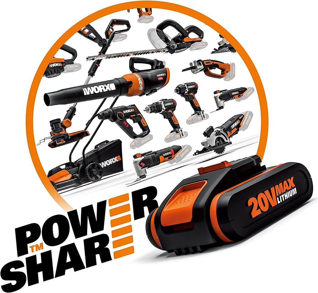 WORX WX500.9 Cordless Reciprocating Saw 20 V - Battery Saw for Cutting Wood, PVC, Steel etc. - Adjustable Base Plate, Variable Speed - Without Battery and Charger