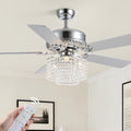 52 Inch Crystal Ceiling Fan with Light and Remote, Modern Reversible Chandelier Fan with Wood Blades, Elegant Fandelier Ceiling Light Kit for Bedroom Dining Room Living Room, Chrome