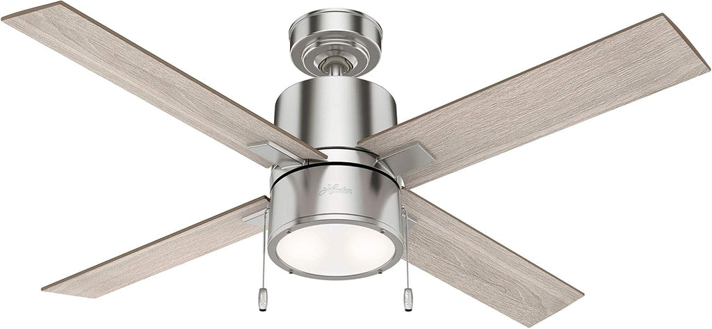 Hunter 52 inch Indoor Ceiling Fan with LED Light - Ceiling Fan with Pull Chain, For Bedroom, Living Room, or Kitchen, Standard Mount, No Remote, 4 Blades - Beck 54214, Brushed Nickel