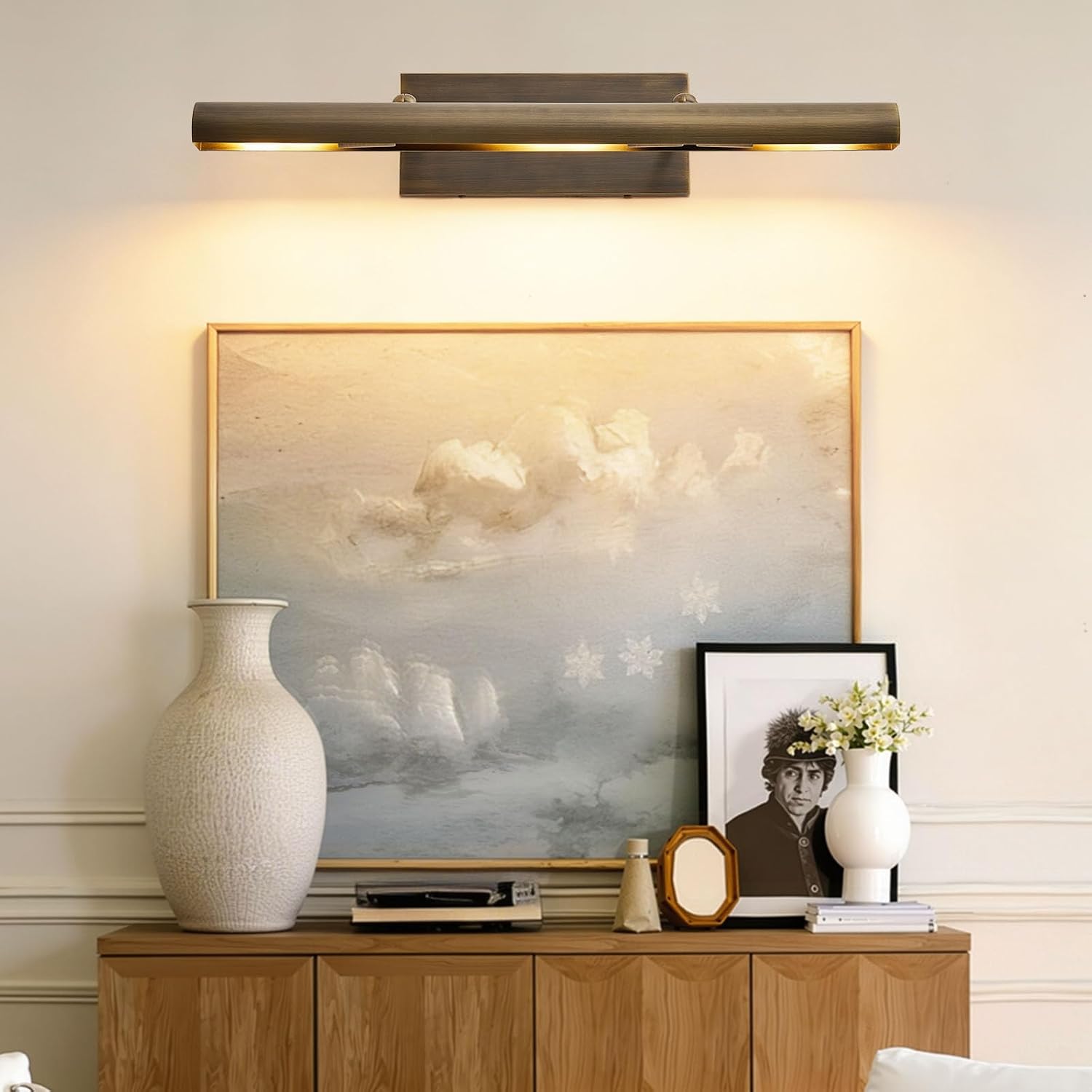 Hardwired Aged Brass Picture Light: 24' Rotatable Vintage Antique Bronze Gallery Artwork Lighting over Pictures Frame - Traditional Copper Museum Art Accent Spotlight for Library Wall Photo Painting