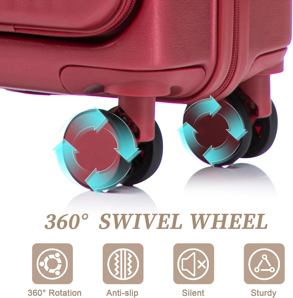 Two-piece luggage set with swivel wheels black hard shell 20-inch carry-on and 14-inch vanity case (Red)