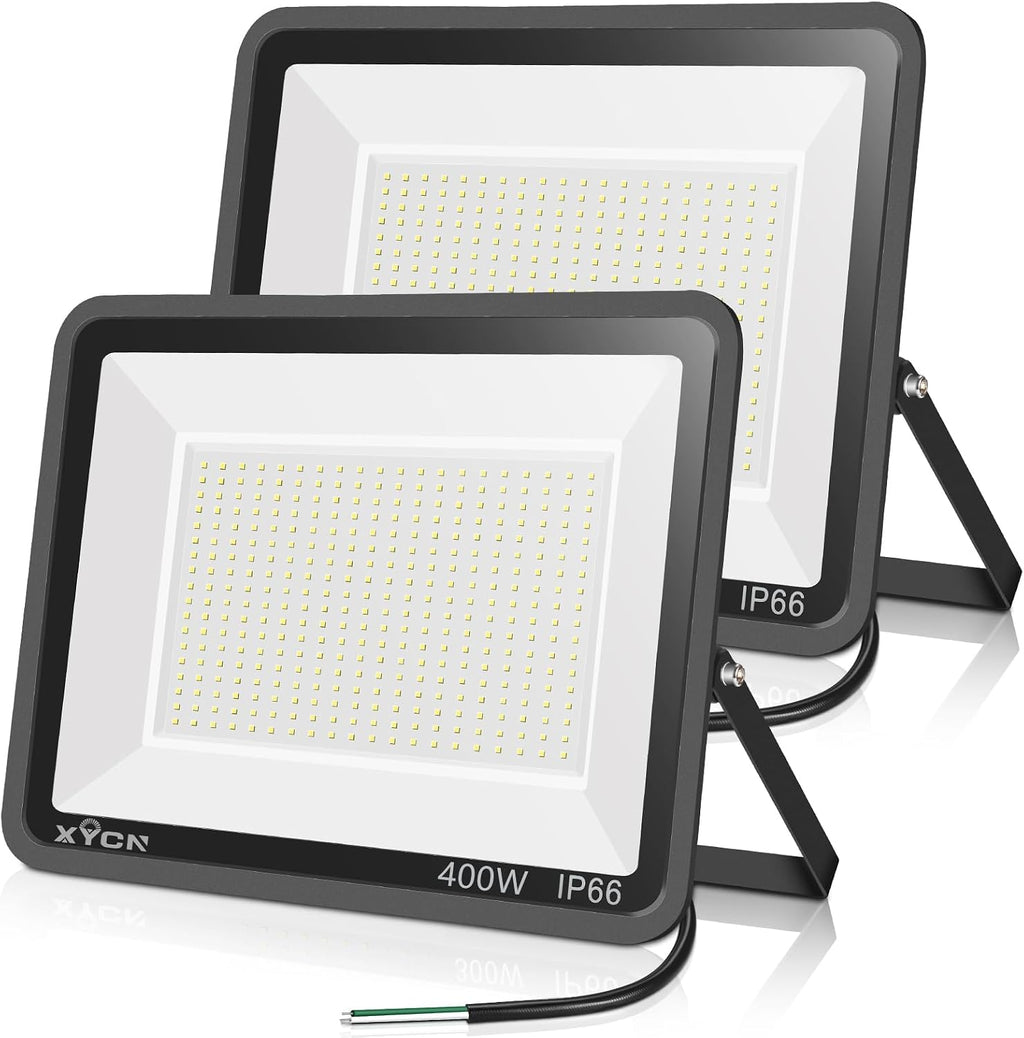 XYCN 2pack 400W LED Flood Lights Outdoor, 5000K Daylight White 50000LM Super Bright LED Arena Lights 100-277V IP66 Waterproof Commercial Lighting for Sports, Fields, Stadiums