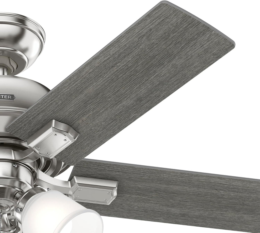 Hunter Fan 44 Inch Traditional Brushed Nickel Indoor Ceiling Fan with LED Light and Pull Chain for Bedroom, Living Room/Family Room, Dining Room, Kitchen, Office (Renewed)