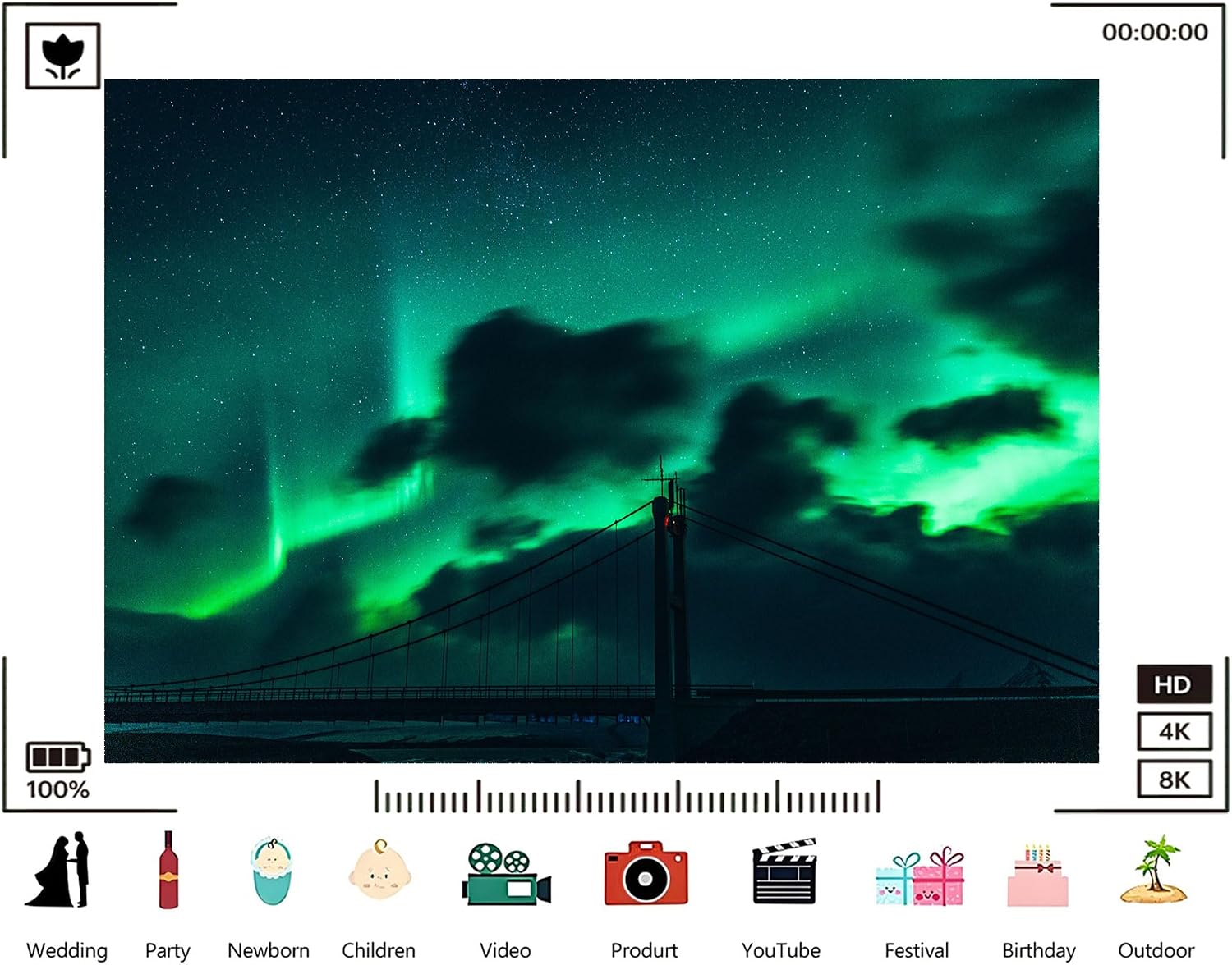 Trykid 20x10ft Green Aurora Suspension Bridge Starry Sky Backdrop Arctic Night Scenery Photography Background Northern Lights Viewing Party Decoration Tapestry Photo Booth Prop Fabric