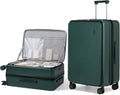 mixi 24 Inch Large Expandable Checked Luggage PC Hard Shell Suitcase Top Opening Rolling Travel Suitcases with Spinner Wheels & TSA Lock, Blackish Green