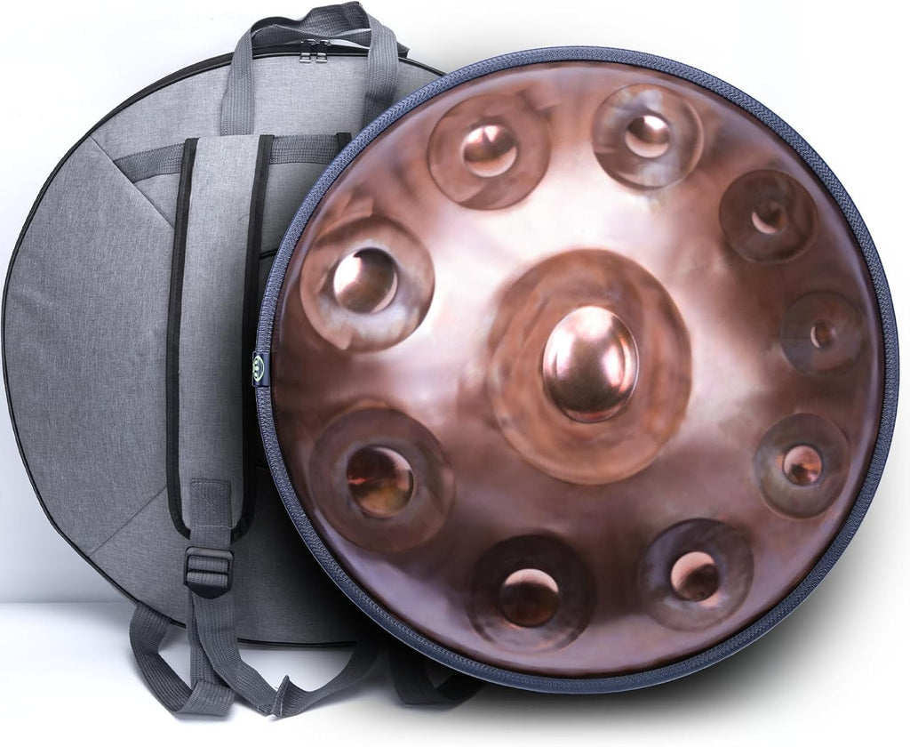 'SINGOFIRE' New Upgrade Advanced Handpan Drum, Ember Steel Handpan, 10-Notes with Bag, 22-Inch 440Hz D Minor Kurd, Telescopic Drum Stand, Copper Glow Pupil