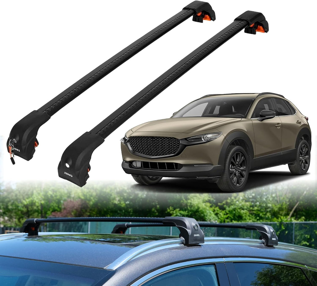 ERKUL Heavy Duty Roof Rack Cross Bars for Mazda CX-30 2020-2025 | Upgraded Aero Aluminum Crossbars with Smart Clamp System | Compatible with Flush Rails - Black