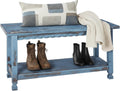 Country Cottage Entryway Bench with Storage Shelf – 36 Inch Solid Wood Farmhouse Bench in Antique Blue Distressed Finish for Rustic Hallway or Living Room Accent by Alaterre Furniture