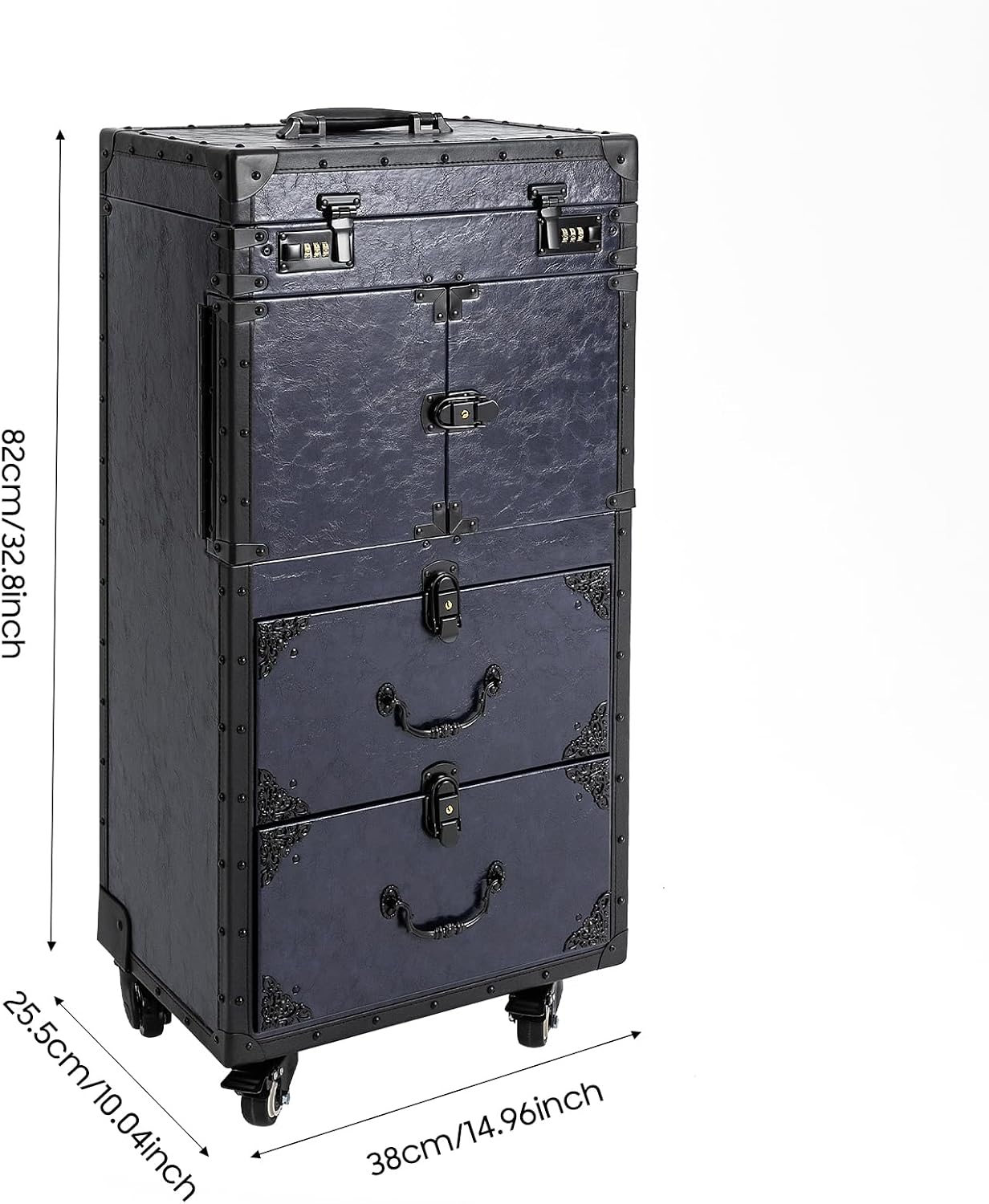 Beauty Salon Trolley Suitcase, Makeup Rolling Train Case, Professional Rolling Makeup Train Case, Hair Stylist Beauty Travel Organizer, Makeup Rolling Train Case Large Storage Cosmetic Trolley (Blue)