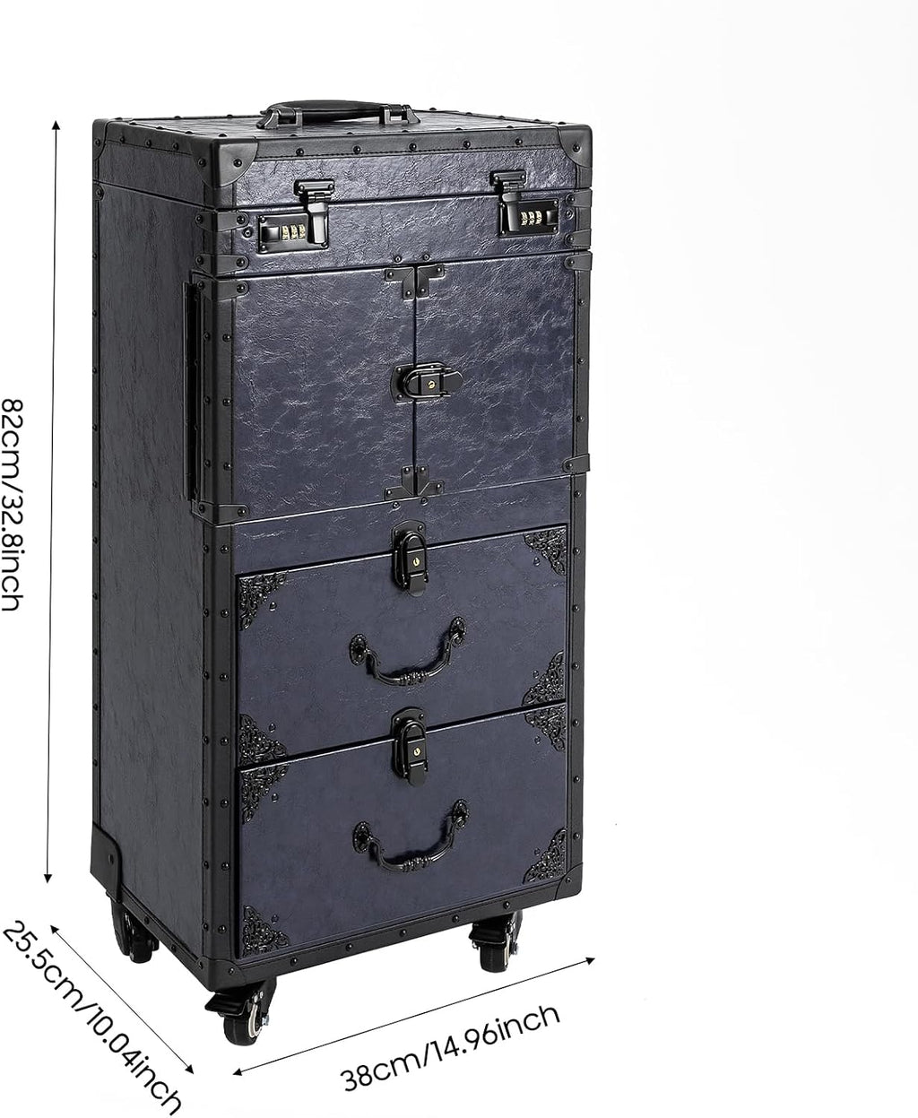 Rolling Makeup Case Large Storage Cosmetic Trolley, Professional Makeup Train Case with Wheels & Locks, Mobile Vanity Organizer for Hairstylists, Artists, Travel