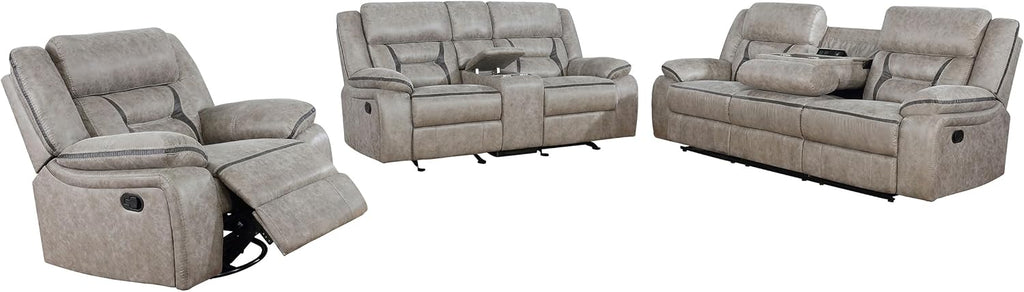 Coaster Home Furnishings Greer 3-Piece Upholstered Reclining Sofa Set Taupe 651351-S3