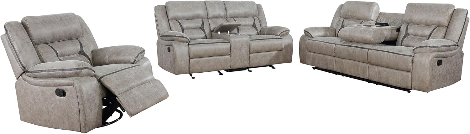 Coaster Home Furnishings Greer 3-Piece Upholstered Reclining Sofa Set Taupe 651351-S3