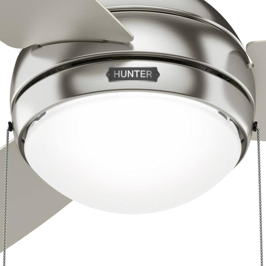 Hunter Fan 44 inch Indoor Ceiling Fan with Light, Brushed Nickel Ceiling Fan with Pull Chain, 3 Blades for Kids Room, Bedroom, Office or Kitchen (Renewed)