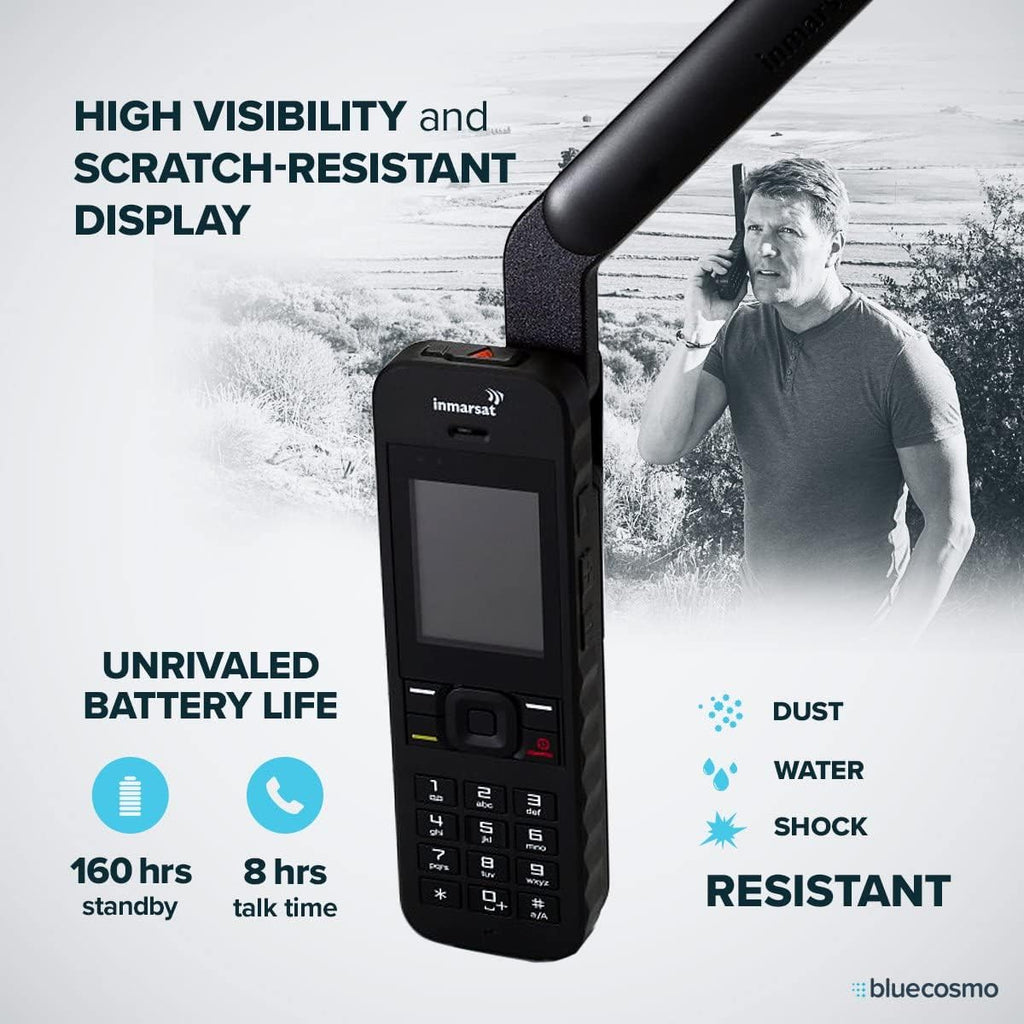 BlueCosmo Inmarsat IsatPhone 2.1 Satellite Phone Kit & 500 Unit Prepaid SIM (365 Days) - Global Coverage - Voice, SMS, GPS Tracking, Emergency SOS