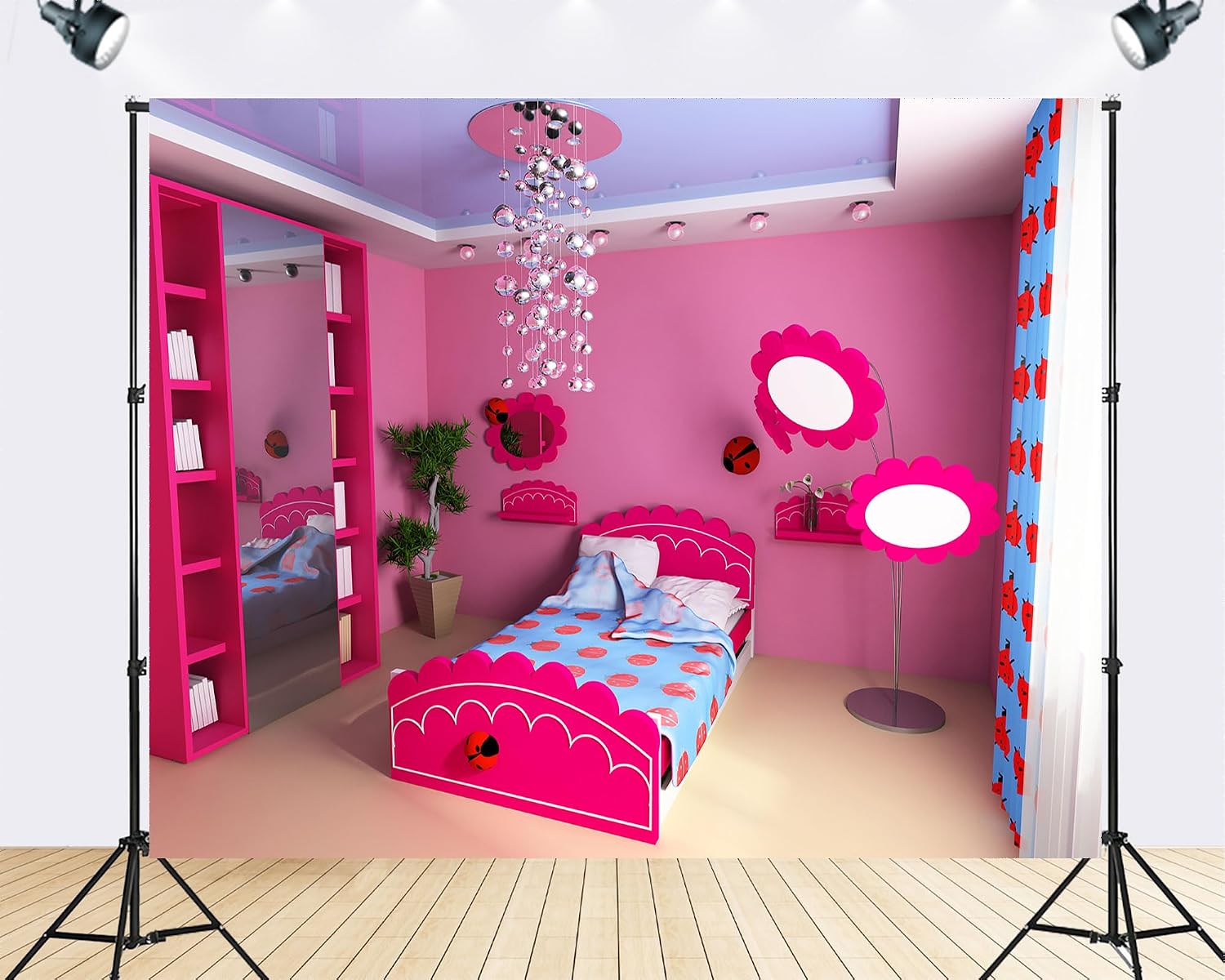 Trykid 20x10ft Pink Kids Bedroom Backdrop Floral Decor Playful Interior Scene Photography Background Cheerful Home Joy Party Decoration Tapestry Photo Booth Prop Fabric