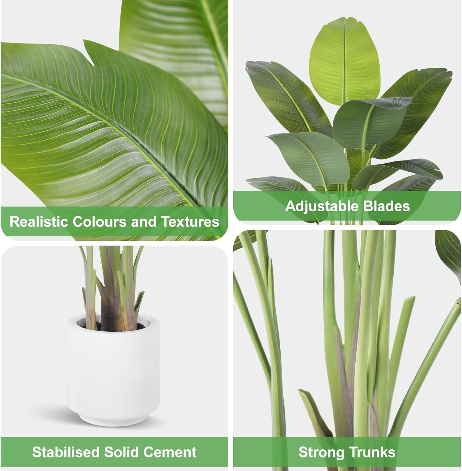 Artificial Bird of Paradise Plant 4Ft Tall Fake Tropical Palm Tree Large Fake Plants with 9 Silk Banana Leaves Faux Plant Indoor Decor Trees with White Pot for Home Bedroom Living Room Office（2pcs）