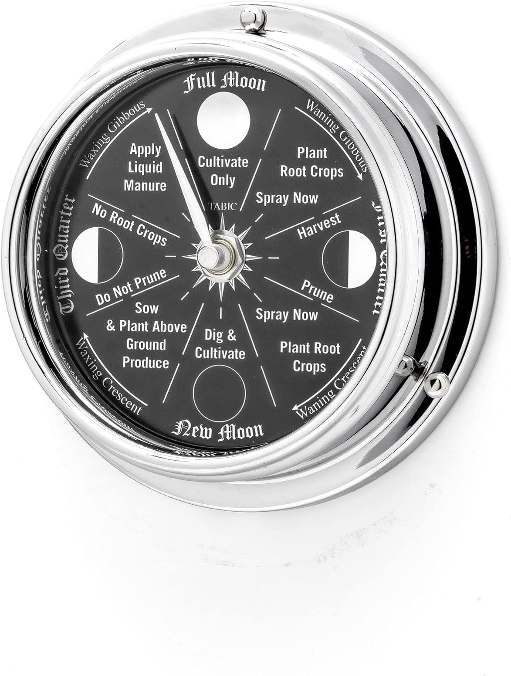 Prestige Chrome Moon Gardening Clock - Lunar Harmony Guide with Moon Clocks -Essential Gardening Tool for Biodynamic & Organic Gardening - Get The Best Results and Transform Your Garden