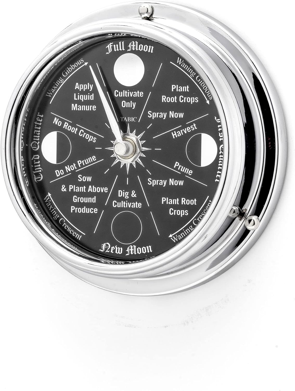 Prestige Chrome Moon Gardening Clock - Lunar Harmony Guide with Moon Clocks -Essential Gardening Tool for Biodynamic & Organic Gardening - Get The Best Results and Transform Your Garden
