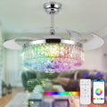 48' Fandelier Ceiling Fan with Light,Silver Retractable Ceiling Fans with Remote Control,RGB Chandelier Ceiling Fan with 6-Speed Reversible Blades,APP Control