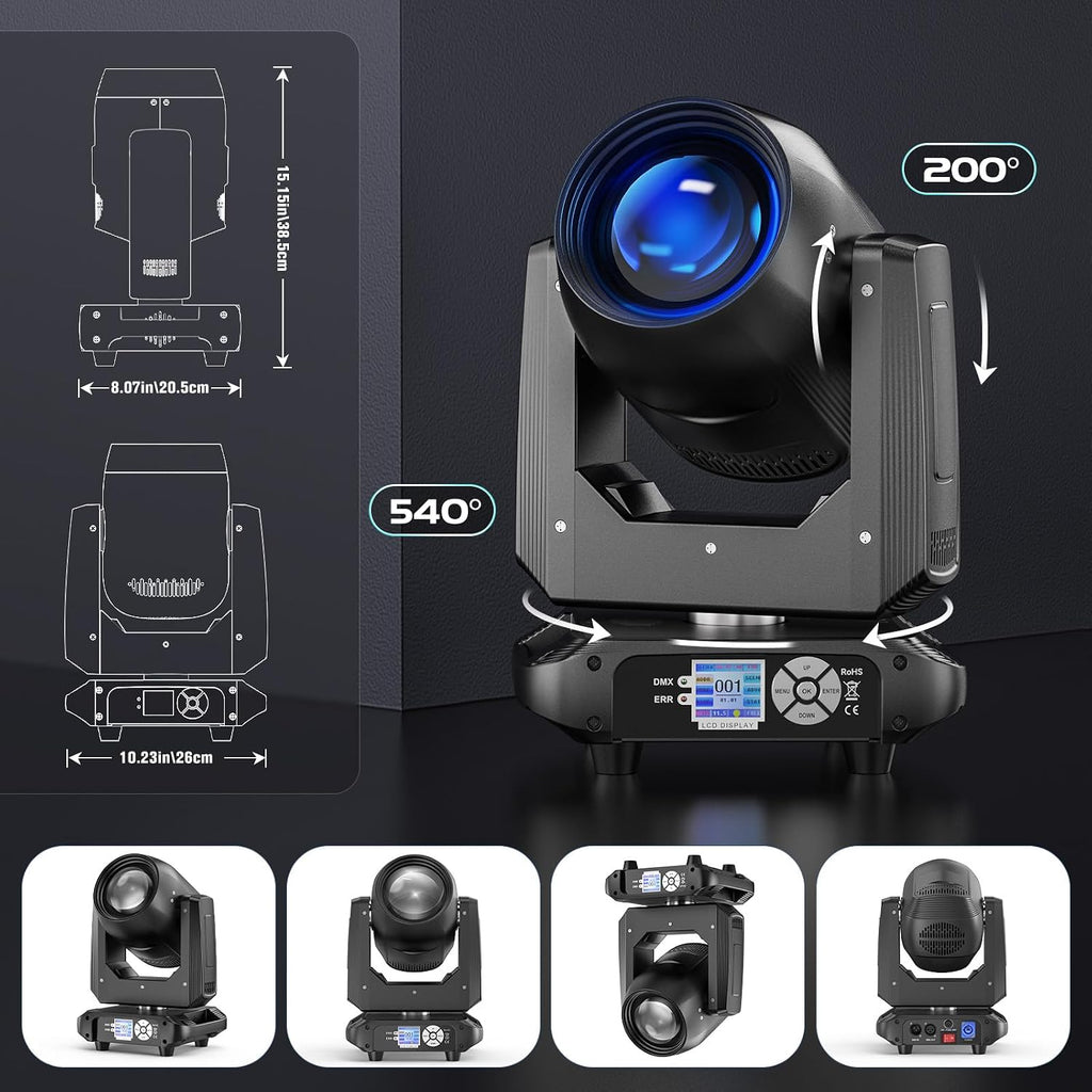 200W LED Moving Head Stage Lighting 5 Mode 10 Colors 14 GOBO 18 Prism DJ Light 14CH RGBW 4in1 Controlled By Scene Auto Sound Master-Slave DMX Moving Head Light DJ Lights for Party Club Church Show