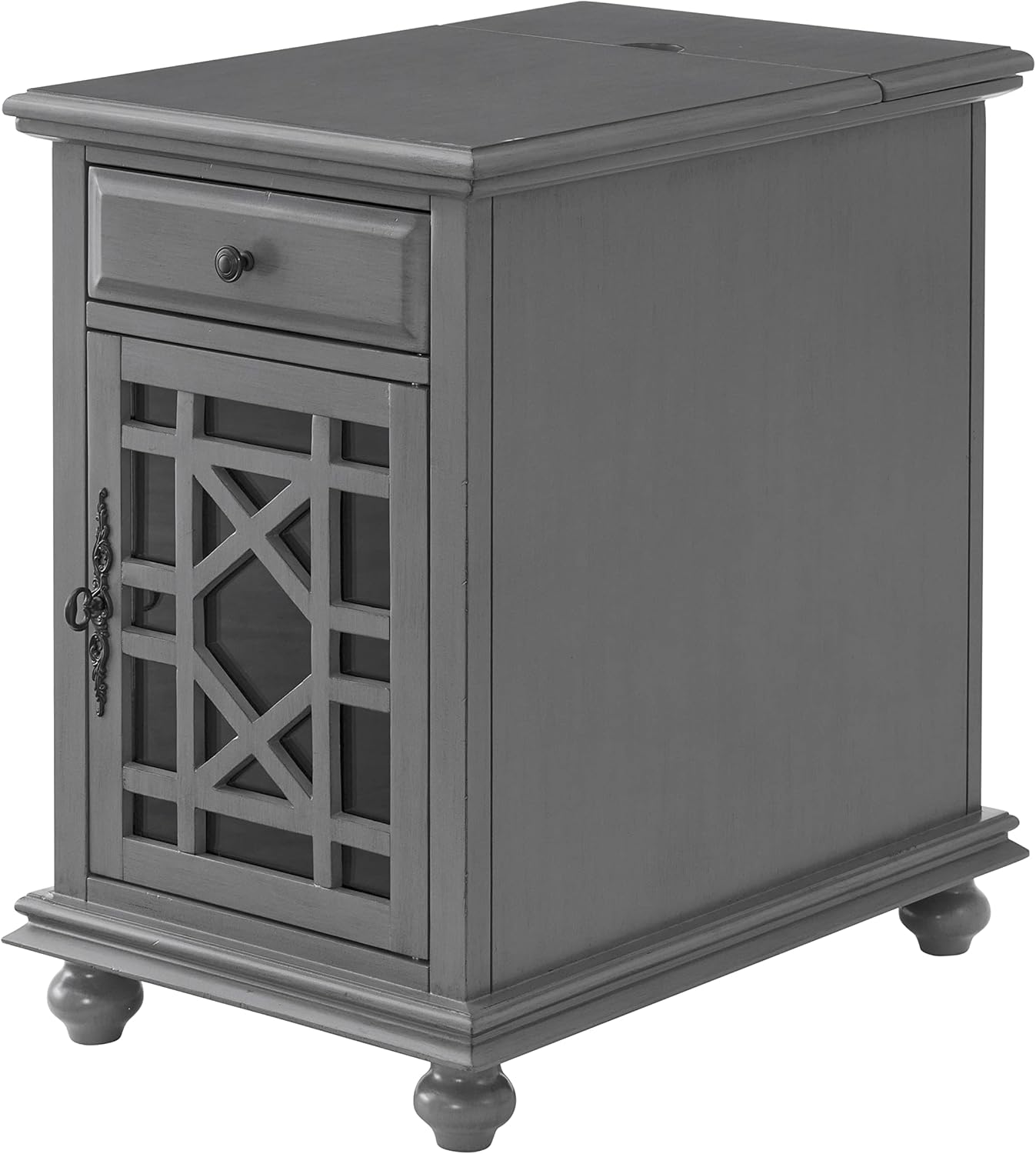 Martin Svensson Home Elegant Chairside End Table with Power — 24″W x 16″D x 25″H, Gray — Transitional Painted Accent Table with Flip-Top USB Charging, Drawer & Cabinet Storage