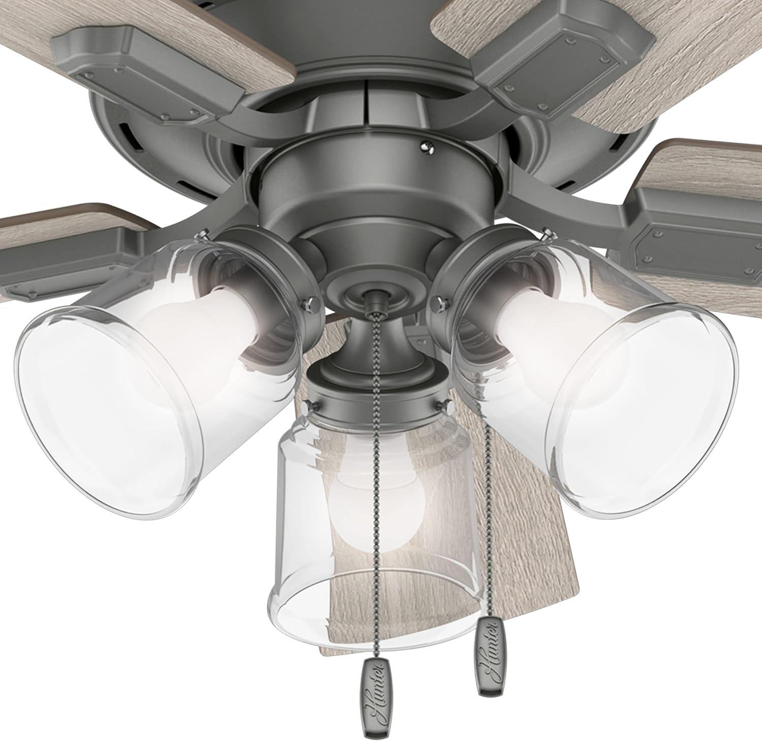 Hunter Fan 42 in Casual Matte Silver Finish Indoor Ceiling Fan with Pull Chain and Light kit, 5 Blades (Renewed)