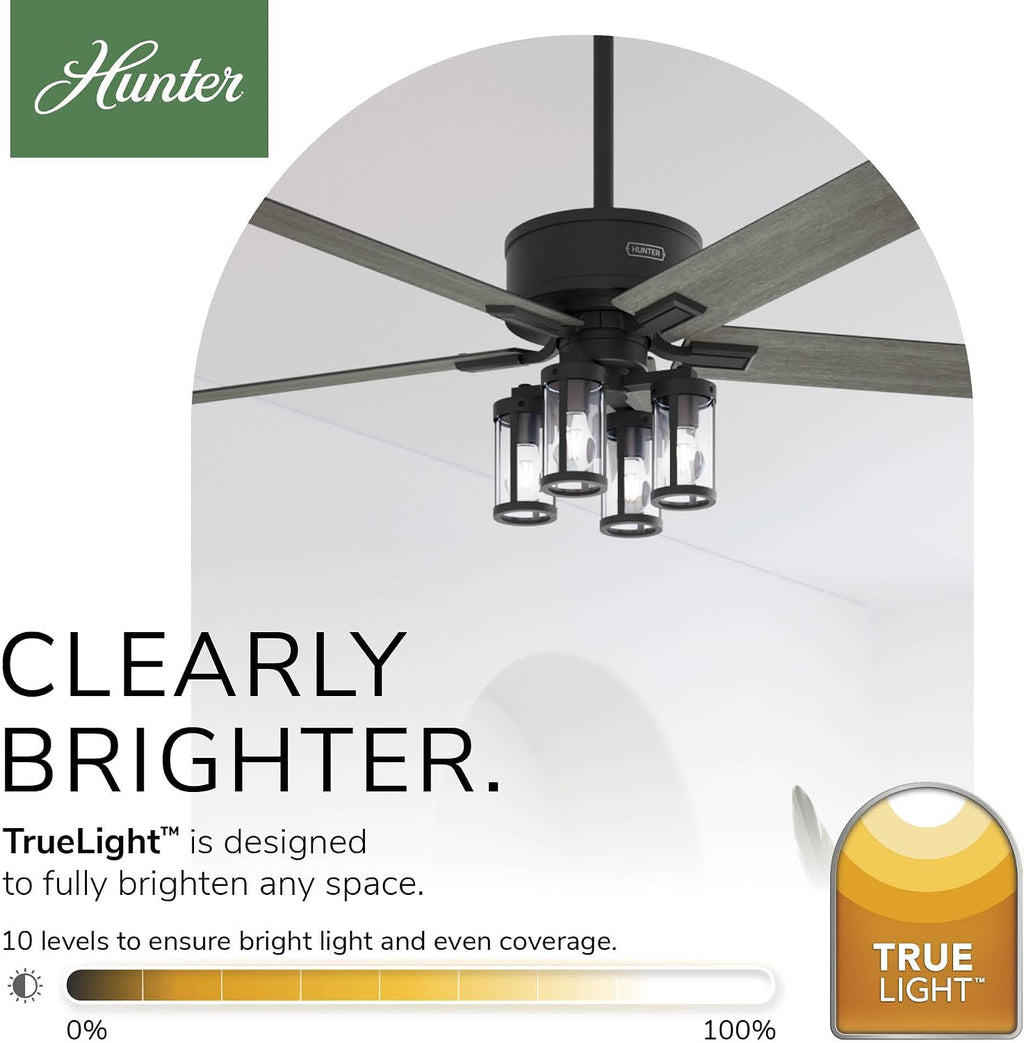 Hunter - Astwood II Indoor Ceiling Fan With Light, Remote, 52-inch, Casual-style, 4-speed WhisperWind Motor, Ceiling Fans for living rooms, bedrooms, home offices, kitchens (Matte Black)