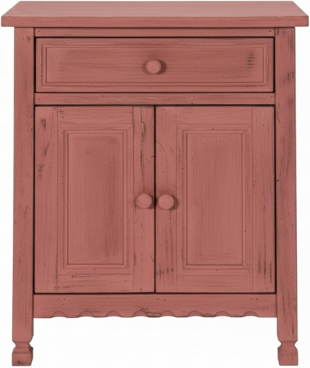 Alaterre Furniture Country Cottage Accent Cabinet with Drawer, Adjustable Shelf & 2 Doors – Rustic Farmhouse Sideboard Buffet Storage Cabinet for Living Room, Dining Room or Entryway (Red Antique)