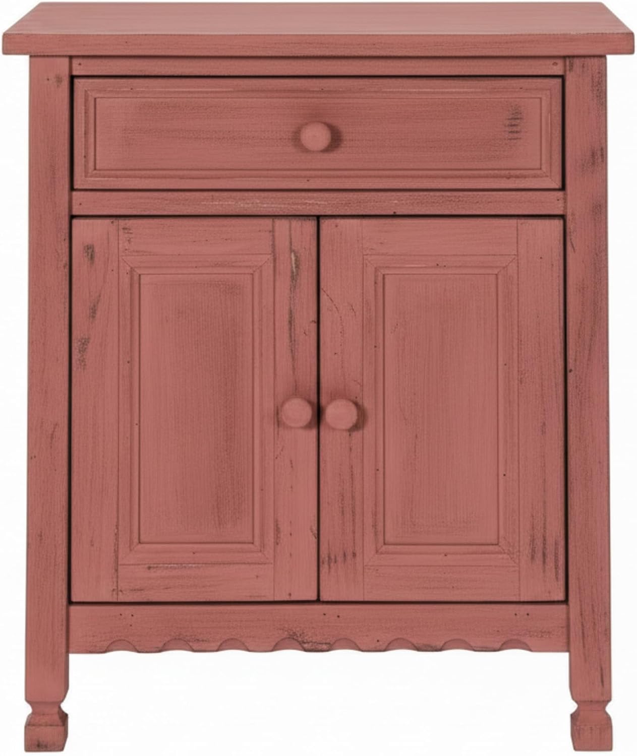 Alaterre Furniture Country Cottage Accent Cabinet with Drawer, Adjustable Shelf & 2 Doors – Rustic Farmhouse Sideboard Buffet Storage Cabinet for Living Room, Dining Room or Entryway (Red Antique)