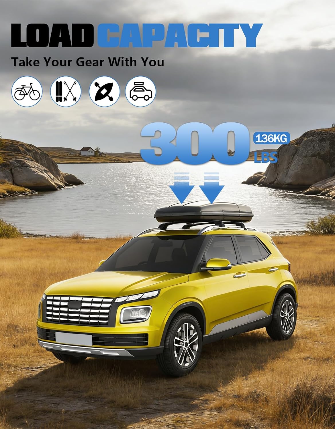 FengYu 300lb Lockable Roof Rack Cross Bars Compatible with Hyundai Venue 2020 2021 2022 2023 2024 2025 2026 with Raised Side Rails, Heavy Duty Aluminum Roof Rails Crossbars Cargo Bars