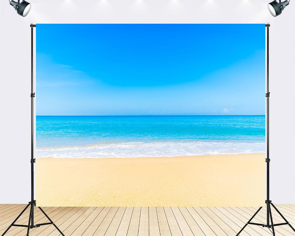 Trykid 20x10ft Turquoise Beach Golden Sand Backdrop Clear Blue Sky Gentle Wave Photography Background Honeymoon Getaway Summer Bash Tapestry Party Decoration Photo Studio Prop Fabric