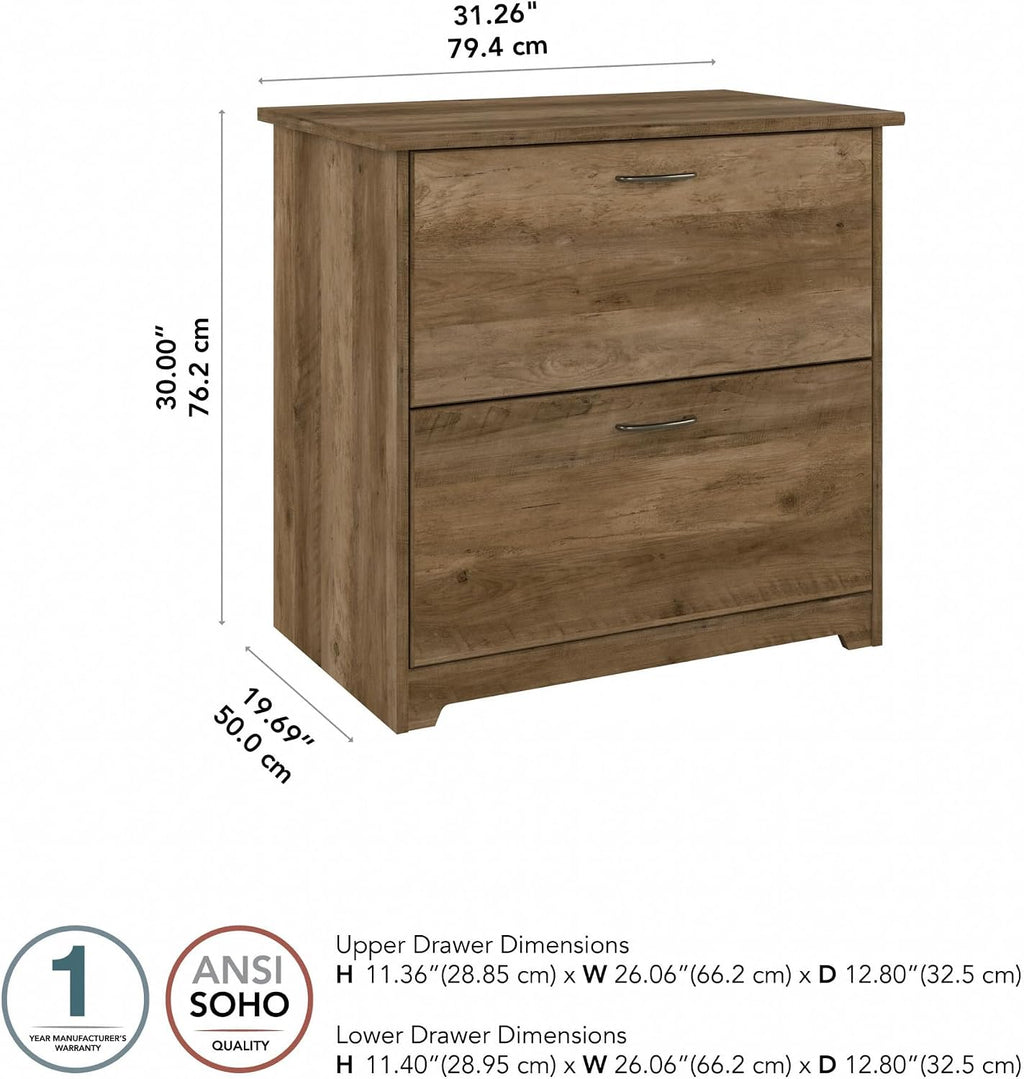 Bush Home Cabot 2 Drawer Lateral File Cabinet in Reclaimed Pine, Home Office Chest for Letter, Legal, and A4-size Document Storage