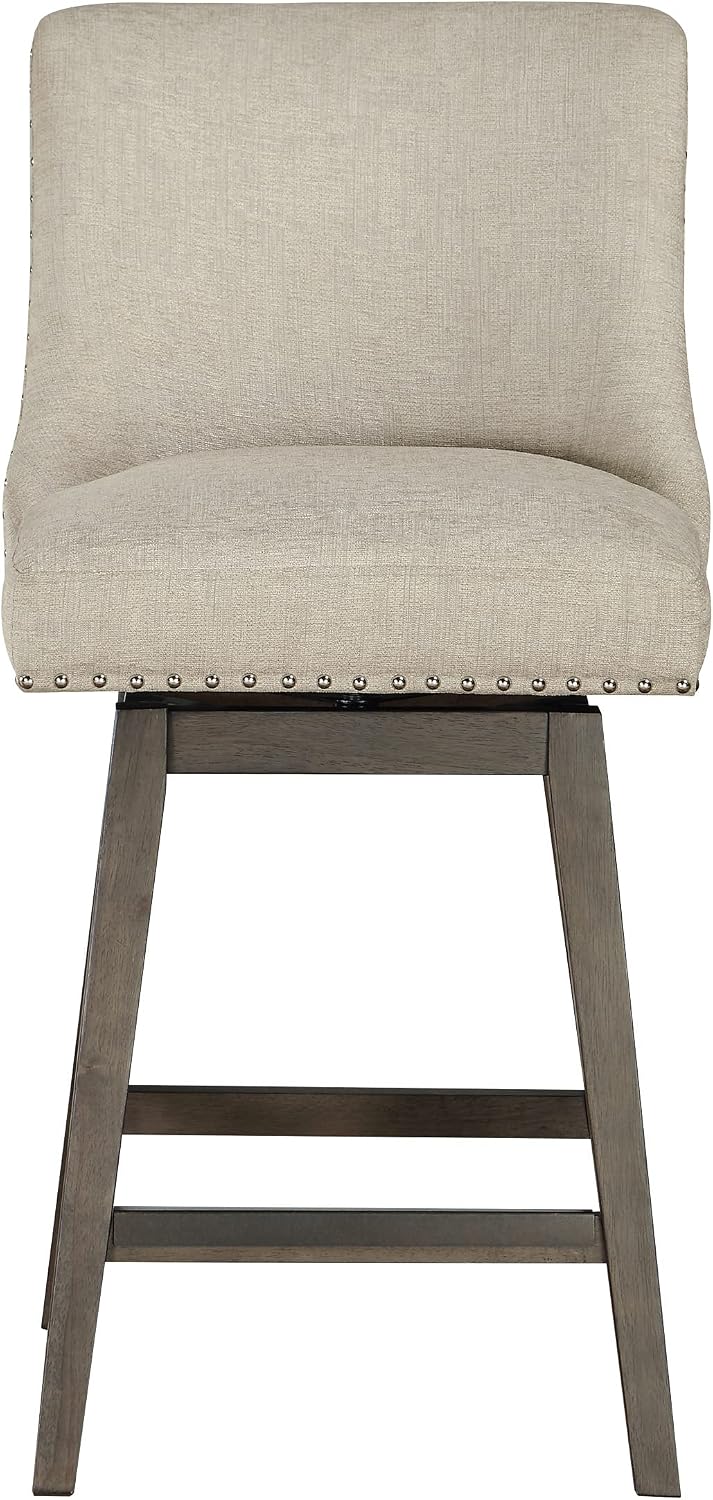OSP Home Furnishings Granville Swivel Counter Height Stool with Grey Wood Legs, Wheat Fabric