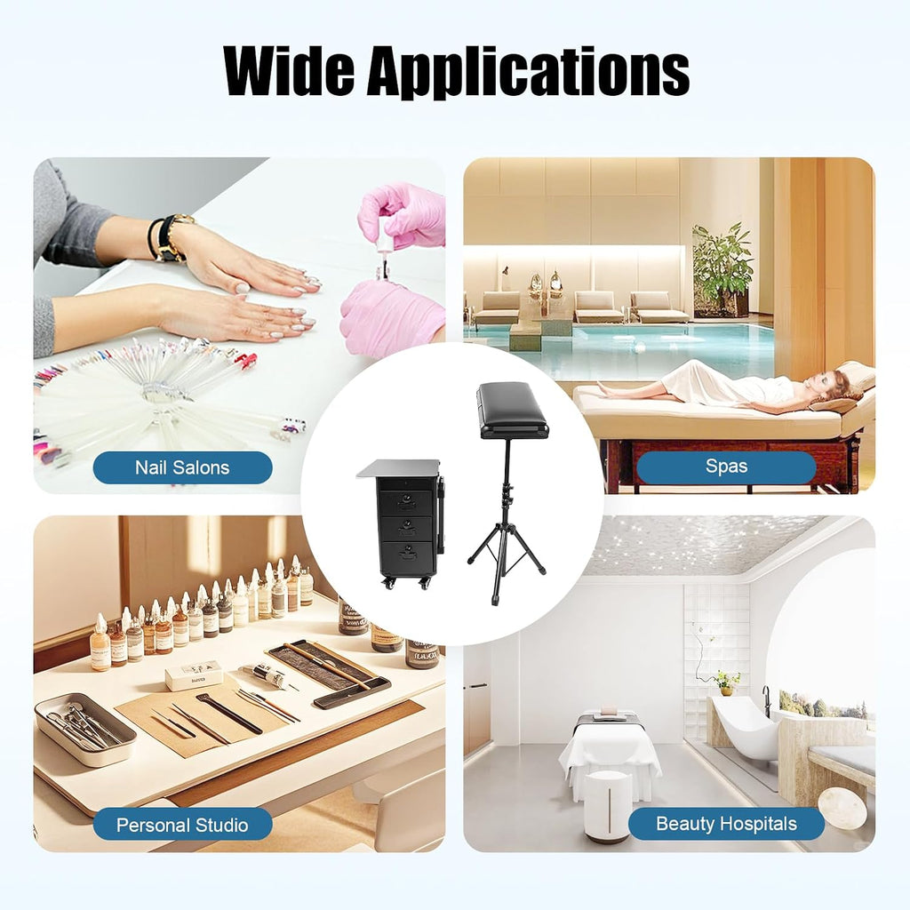 2 in 1 Tattoo Work Station - Manicure Embroidery Hairdressing Travel Case, Beauty Salon Station Suitcase With Lock, Rolling Makeup Trolley With Armrest Stand (Metal)